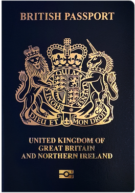 Vordere Abdeckung des britischen Passes Vordere Abdeckung des britischen Passes